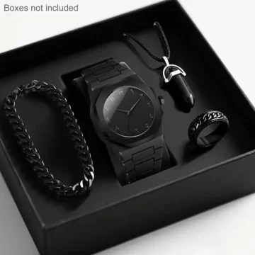4 pièces Montre Homme & Coffret Accessoires